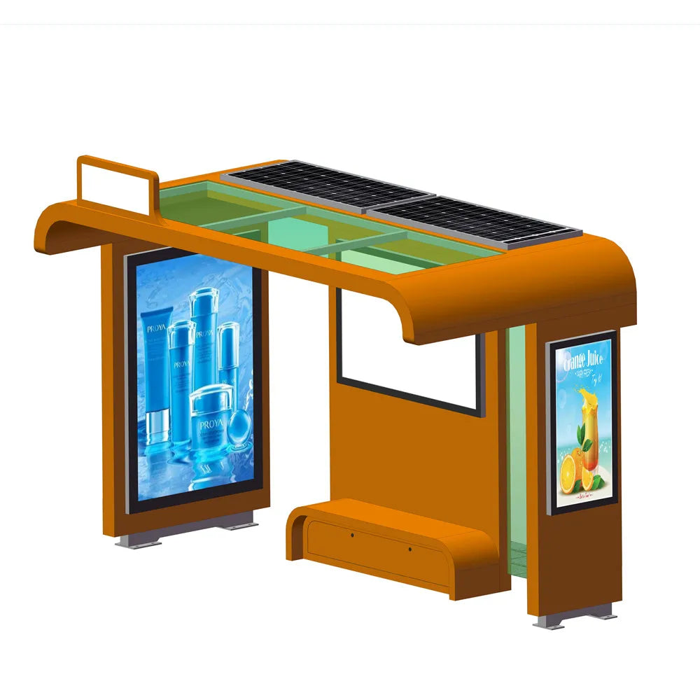 2Pcs Outdoor Solar Powered Bus Stop With Advertising Billboards