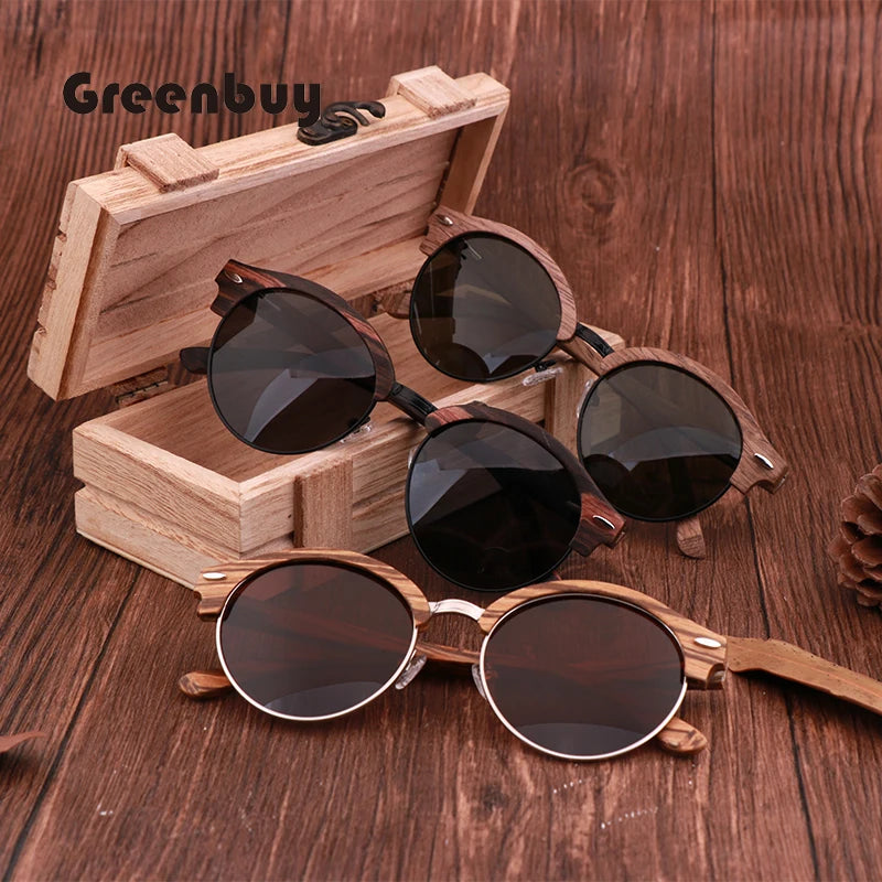 Forest Fern Retro Bamboo Mens Sunglasses With Case