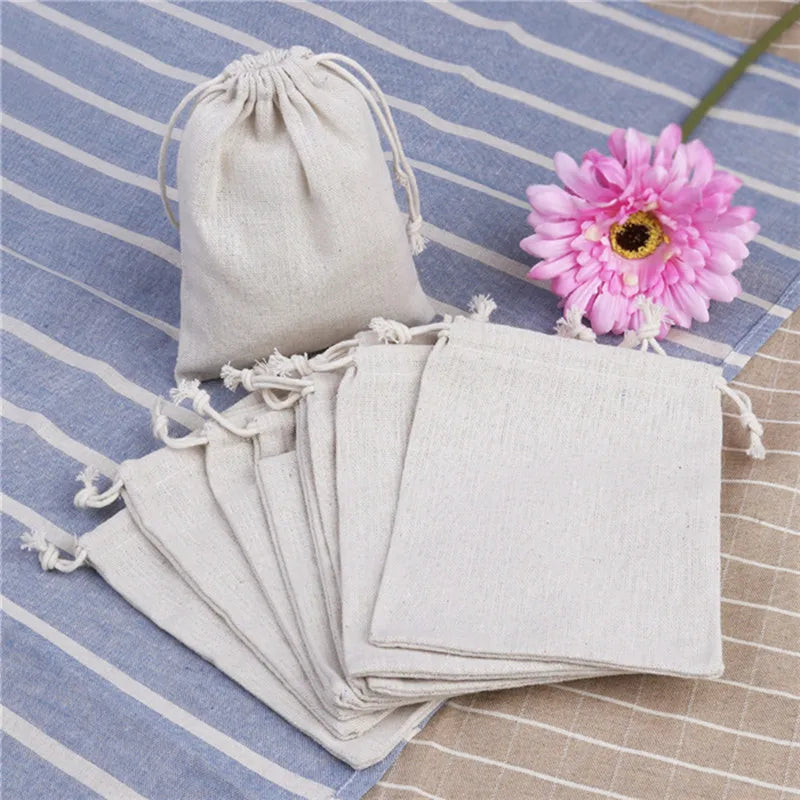 Cotton Muslin Wedding Party Favor Bags Pouches Medium unbleached double cord drawstring closure Jewelry/Rings/Gift pack