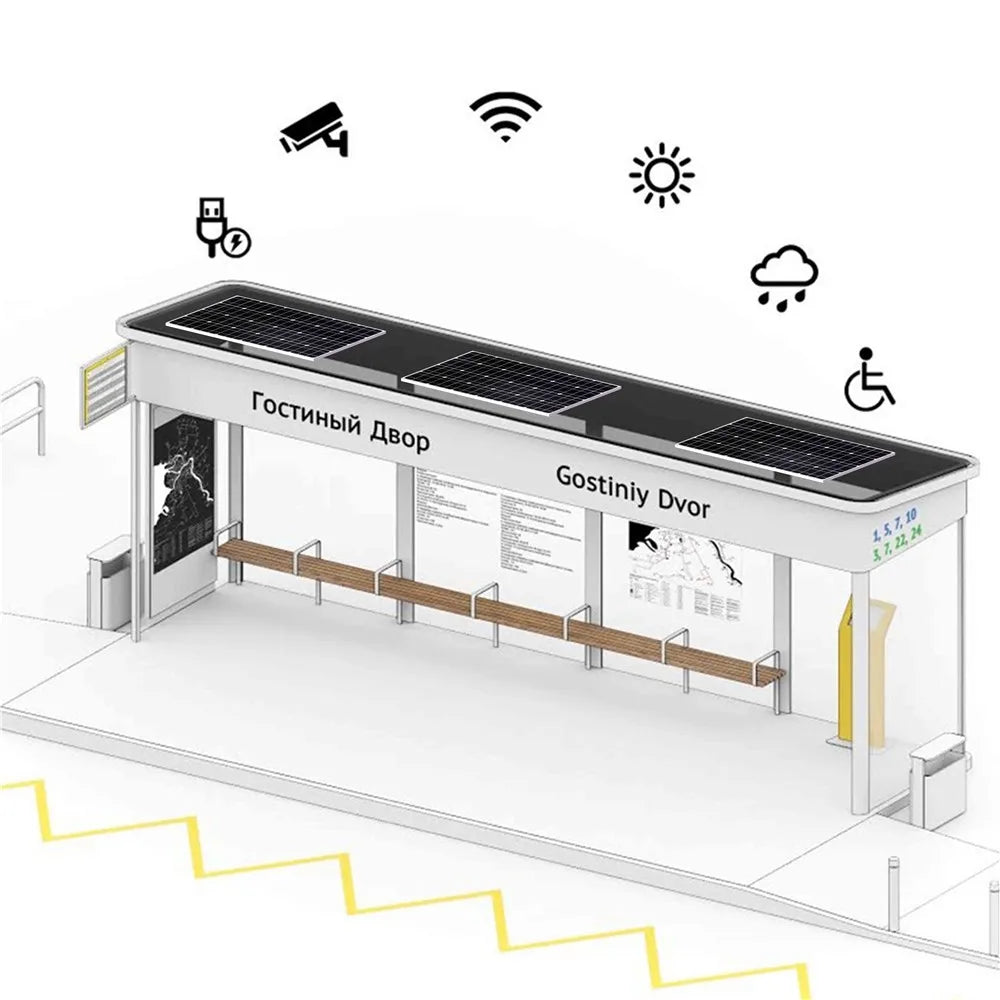 Modern Stainless Steel Solar Smart Bus Stop Shelter For Sale