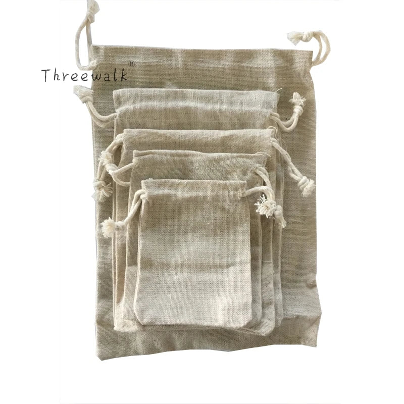 Cotton Muslin Wedding Party Favor Bags Pouches Medium unbleached double cord drawstring closure Jewelry/Rings/Gift pack