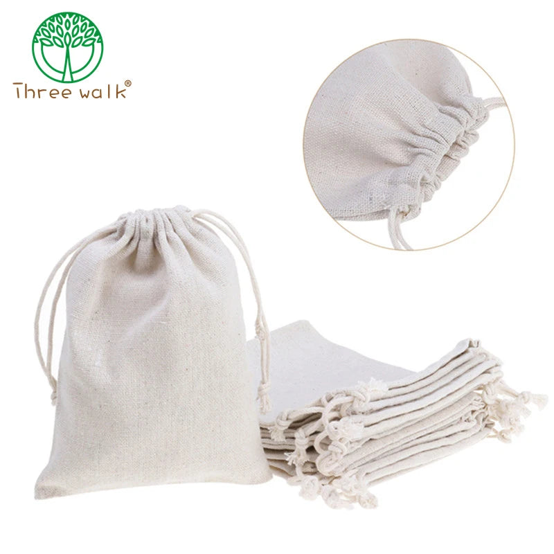 Cotton Muslin Wedding Party Favor Bags Pouches Medium unbleached double cord drawstring closure Jewelry/Rings/Gift pack