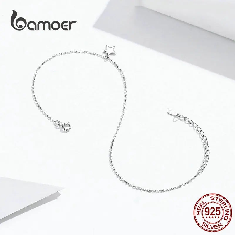 bamoer Simple Design Star Silver Anklet for Women Sterling Silver 925 Bracelet for Ankle and Leg Fashion Foot Jewelry SCT009