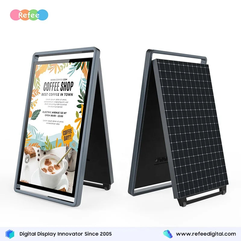 Solar Panel Waterproof Digital Poster Foldable Portable LCD Advertising Screen Solar Battery Powered Outdoor Digital Signage