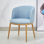 Pastel Nordic Cotton Linen Wood Dining Room Chair Set & Table