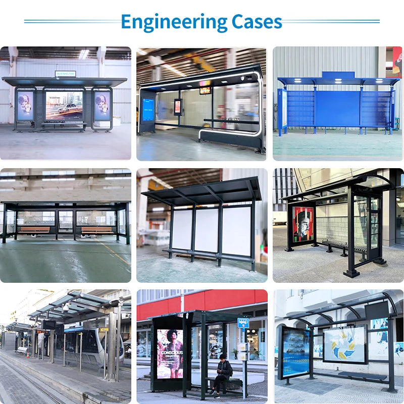 Modern Design Metal Bus Shelter with Solar Panels