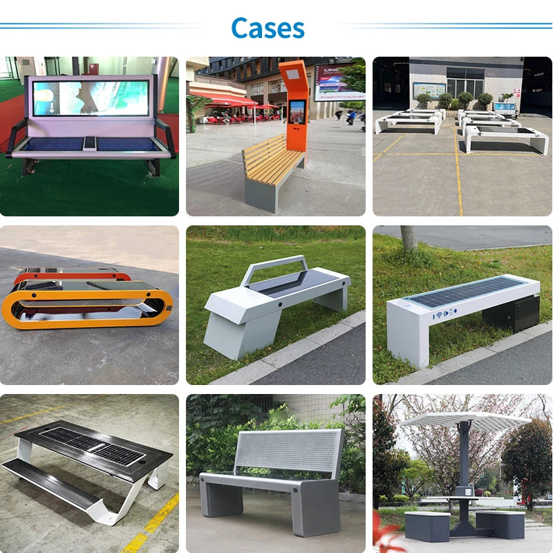 Outdoor Waiting Bus Station Solar Metal Charger Bench for Mobile Phone