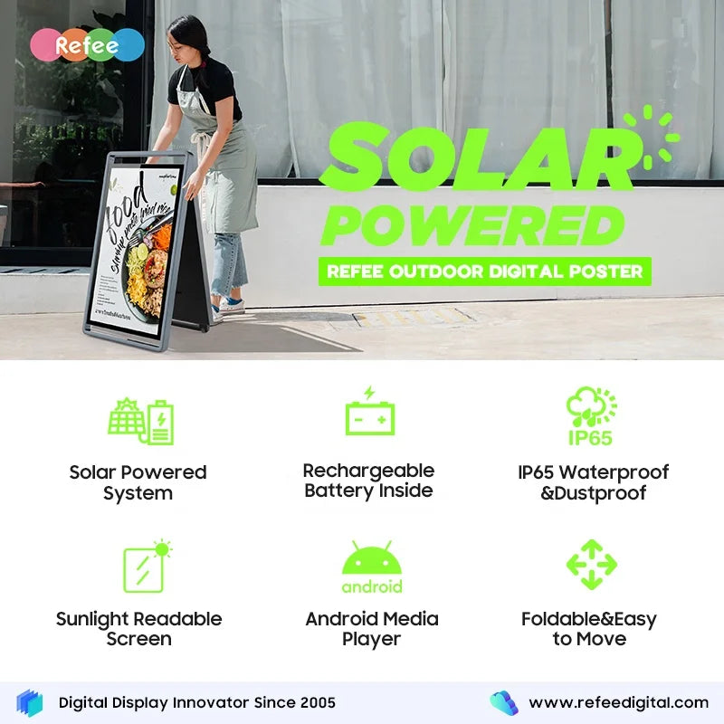 Solar Panel Waterproof Digital Poster Foldable Portable LCD Advertising Screen Solar Battery Powered Outdoor Digital Signage