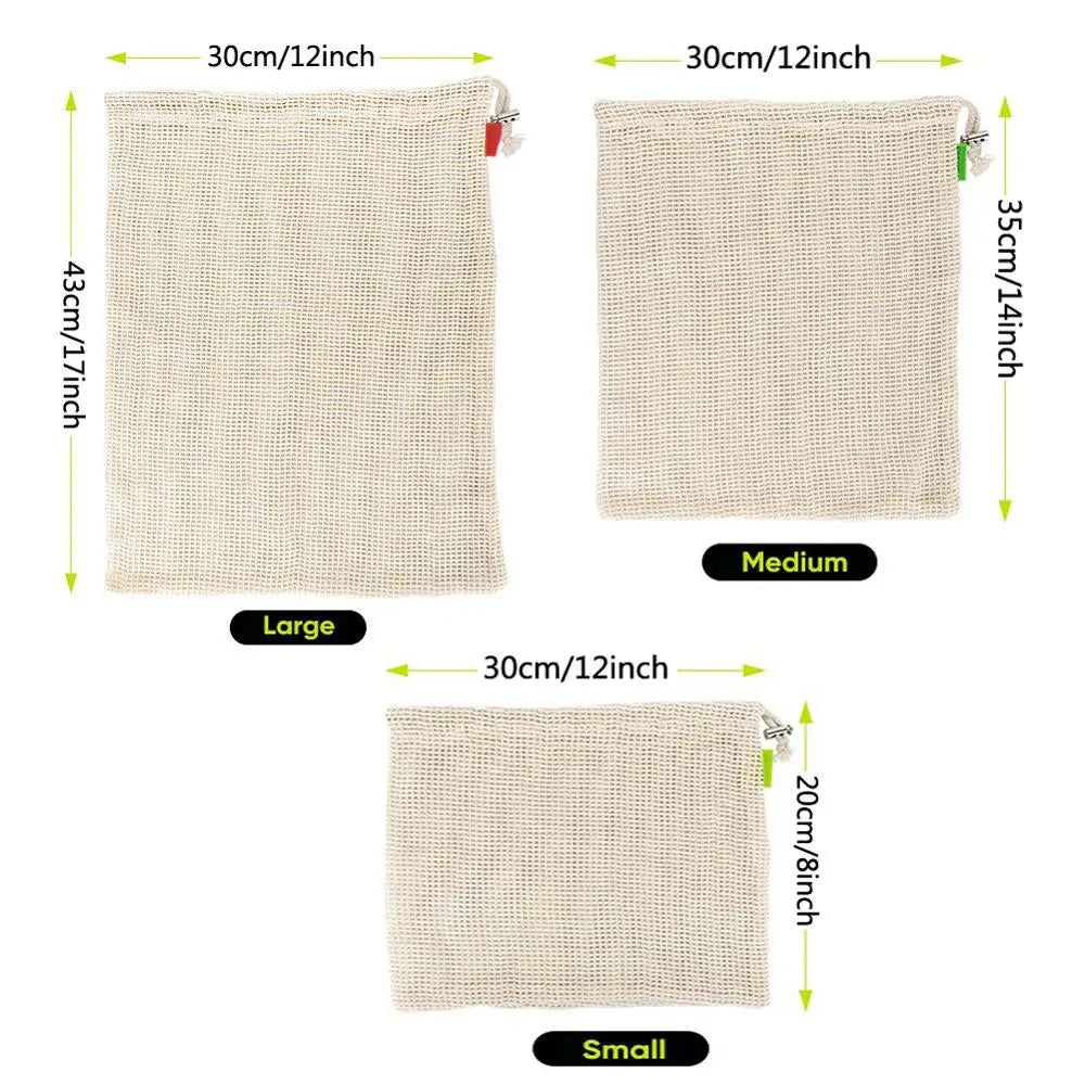 Healthy Eats Biodegradable Mesh Organic Cotton Vegetable Fruit Bags