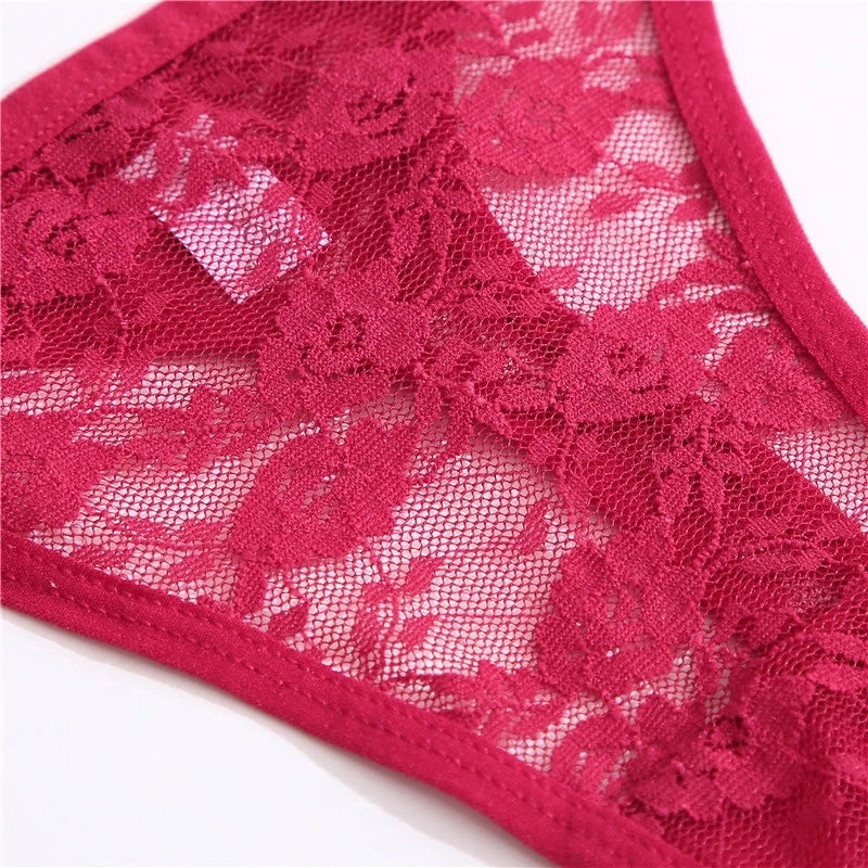 FINETOO Cotton Lace Thongs Women Transparent Low-waist Underpant Hollow Out Thong Female G-String Underwear Lingerie M-XL