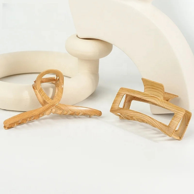 New material design Women Elegant Pretty Wooded Pattern Hair Claw Clip Crossed Wood Grain Hairclaw Metal Strong Hold Hair Clamp