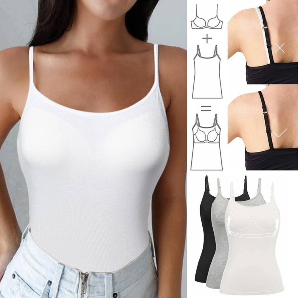 1/2/3Pcs Adjustable Viscose Womens Tank Top Camisole with Bra