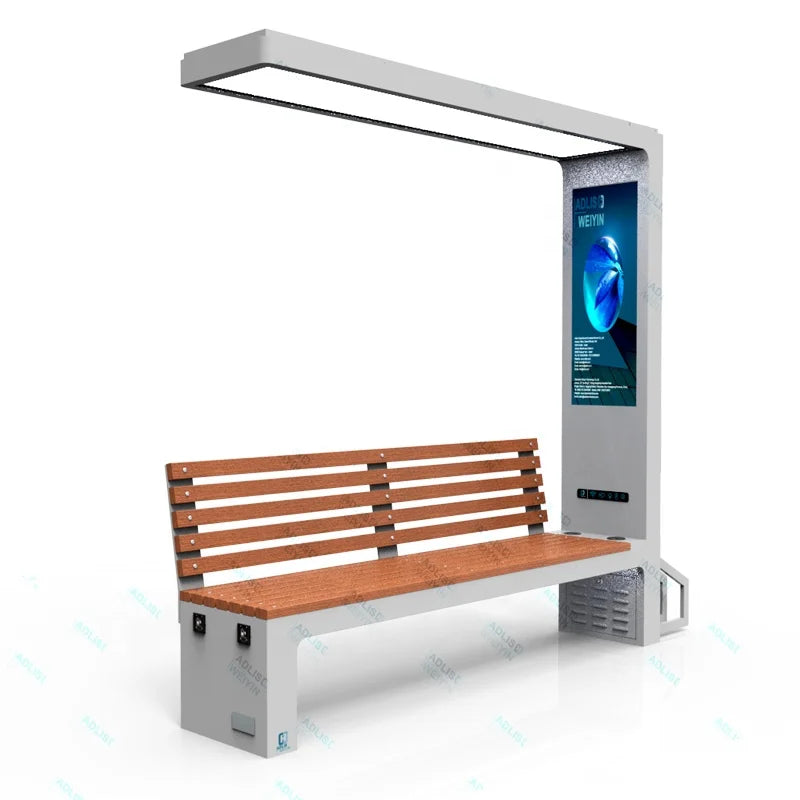 2pcs Solar Powered Stainless Steel Smart Park Bench