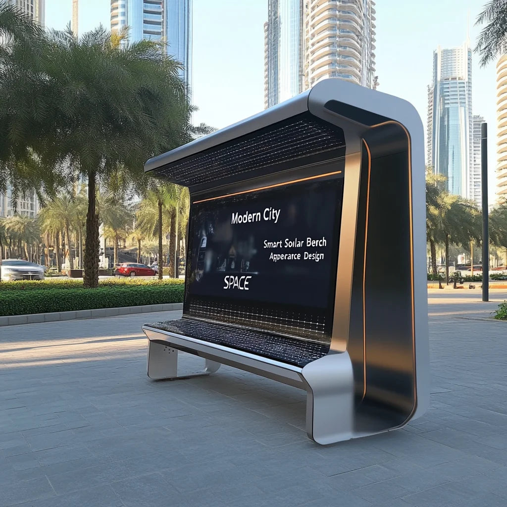 Smart Solar Bench for Outdoor Spaces with Solar Energy and Charging Capabilities