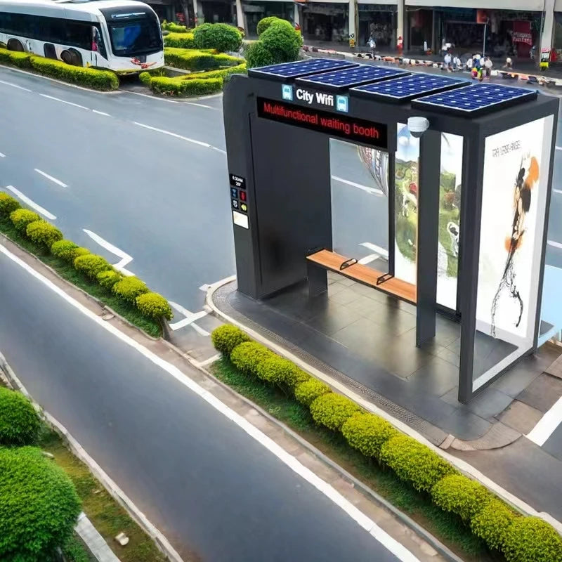 airconditioned solar bus shelter bus shelter transparent with solar panel bus shelter solar power 3 kw