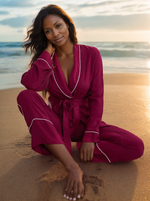 Raspberry Comfort Long Sleeve Kimono Robe Viscose Womens Pajama Set | Hypoallergenic - Allergy Friendly - Naturally Free