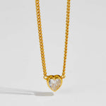 Heart Inlaid Zircon 925 Sterling Silver Necklace | Hypoallergenic - Allergy Friendly - Naturally Free