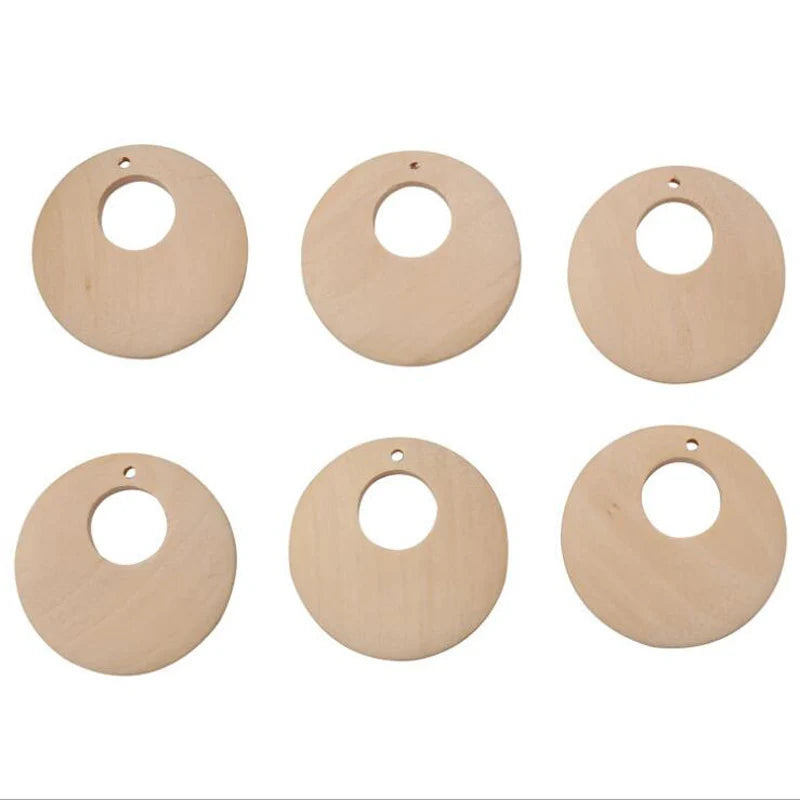 Nature Wood Chips Charms Unfinished Geometric Round Wooden Beads For Earrings Jewelry Making DIY Decorative Pendant