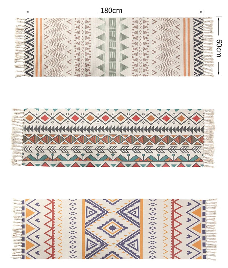 Bohemian Nights Aztec Hand Woven Cotton Linen Tassel Rug