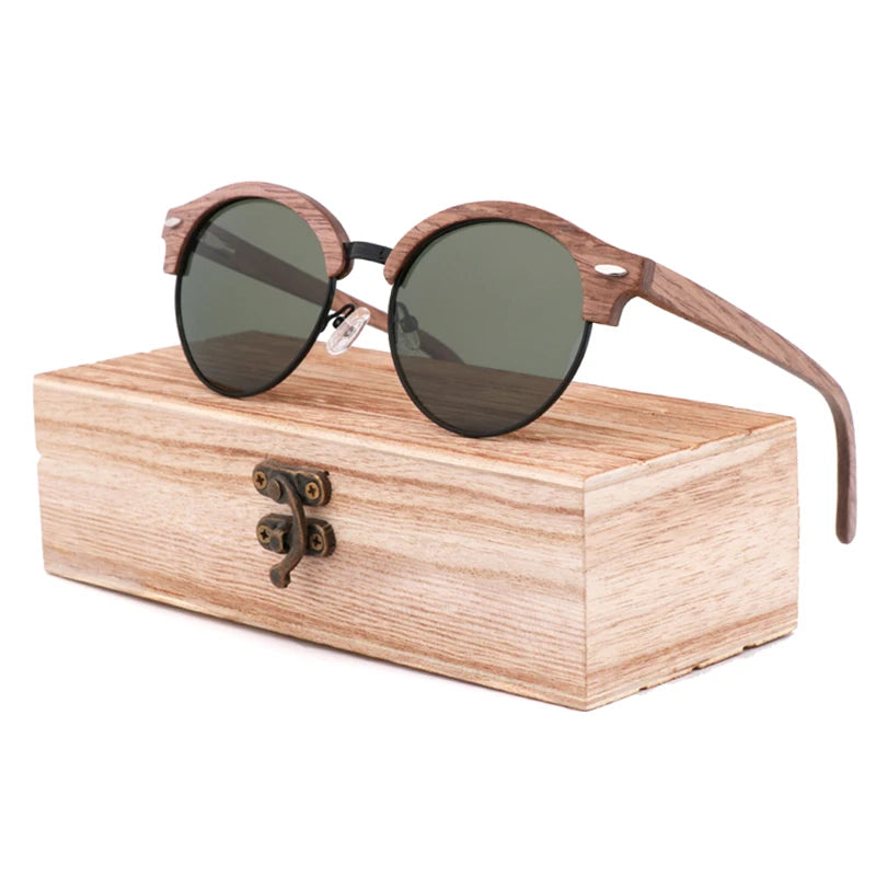 Forest Fern Retro Bamboo Mens Sunglasses With Case