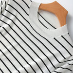 Icy Pathway Stripes Round Neck Mulberrry Silk Cotton Shirt | Hypoallergenic - Allergy Friendly - Naturally Free