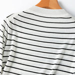 Icy Pathway Stripes Round Neck Mulberrry Silk Cotton Shirt | Hypoallergenic - Allergy Friendly - Naturally Free