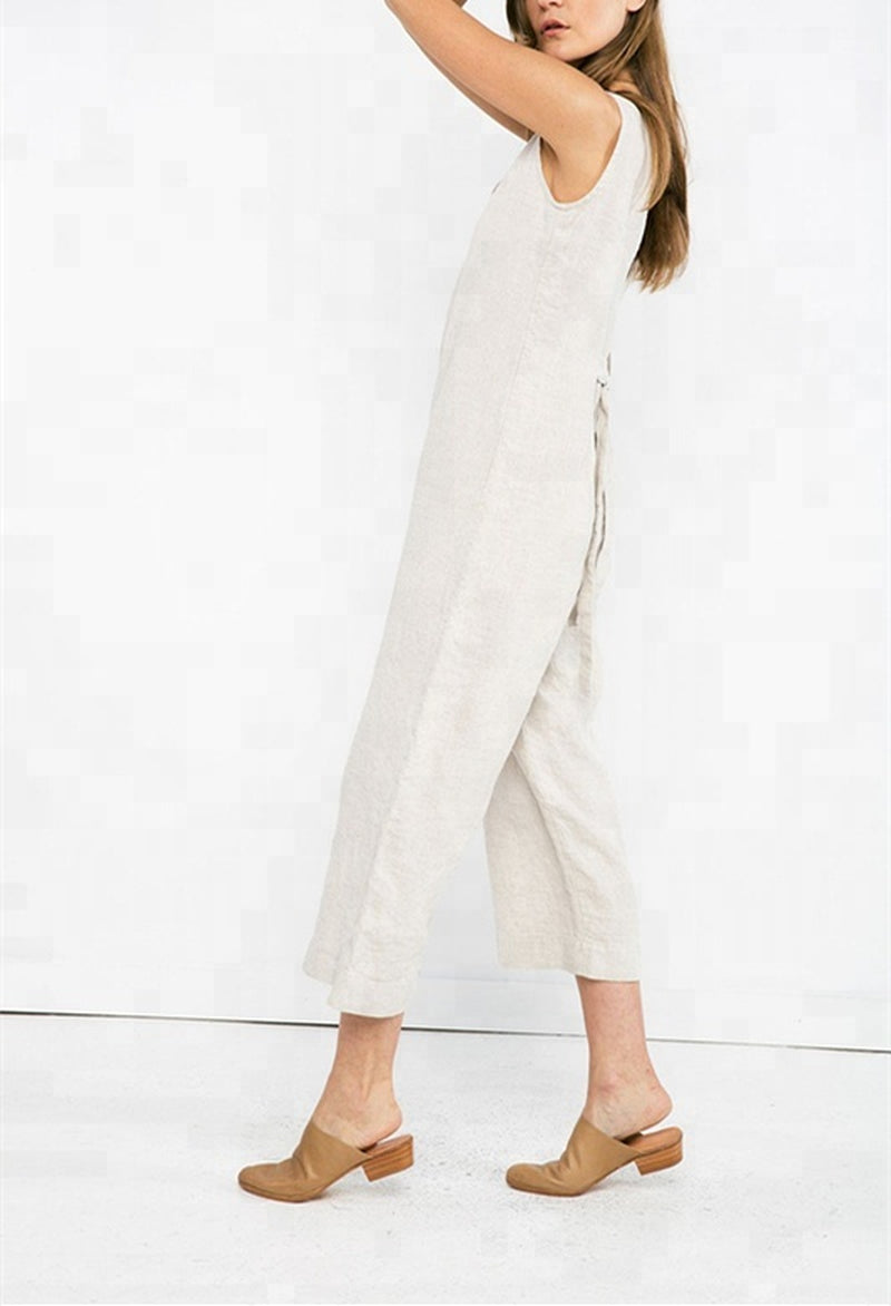 Ivory Blossom V-Neck 100% Linen Jumpsuit | Hypoallergenic - Allergy Friendly - Naturally Free