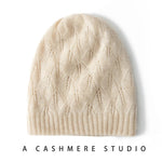 Ivory Meadow Knit Cashmere Womens Beanie Hat | Hypoallergenic - Allergy Friendly - Naturally Free