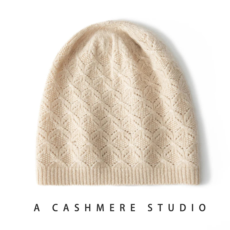 Ivory Meadow Knit Cashmere Womens Beanie Hat | Hypoallergenic - Allergy Friendly - Naturally Free