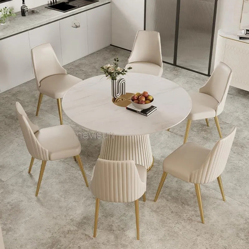 Ivory Meadow Rock Slab Round Dining Table | Hypoallergenic - Allergy Friendly - Naturally Free