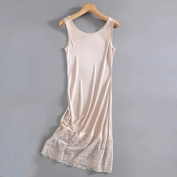 Ivory Slate Lace Slip Mulberry Silk Viscose Nightgown | Hypoallergenic - Allergy Friendly - Naturally Free