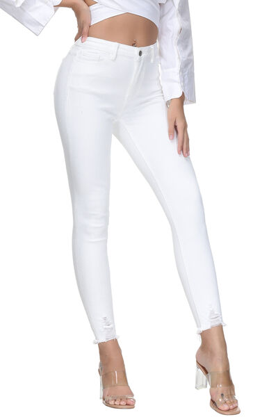 Ivory Snow Buttoned Raw Hem Cotton Lyocell Jeans with Pockets | Hypoallergenic - Allergy Friendly - Naturally Free