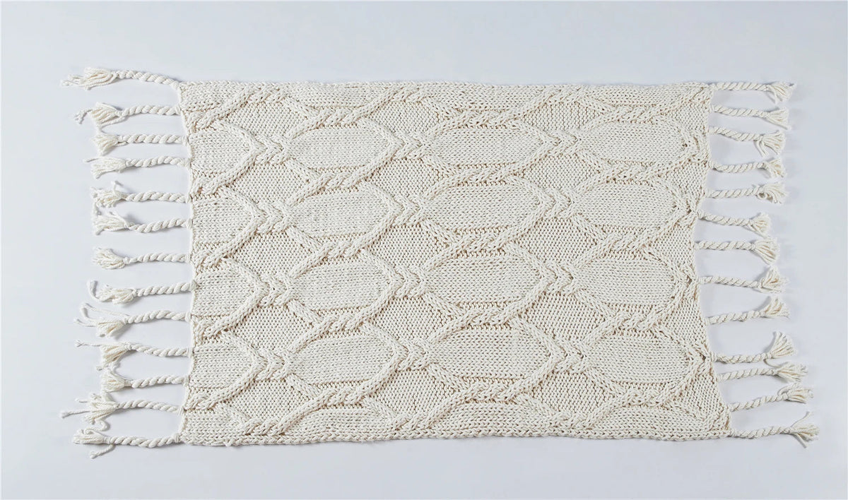 Ivory Snow Knit Tassle 100% Merino Wool Throw Blanket | Hypoallergenic - Allergy Friendly - Naturally Free