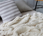 Ivory Snow Knit Tassle 100% Merino Wool Throw Blanket | Hypoallergenic - Allergy Friendly - Naturally Free