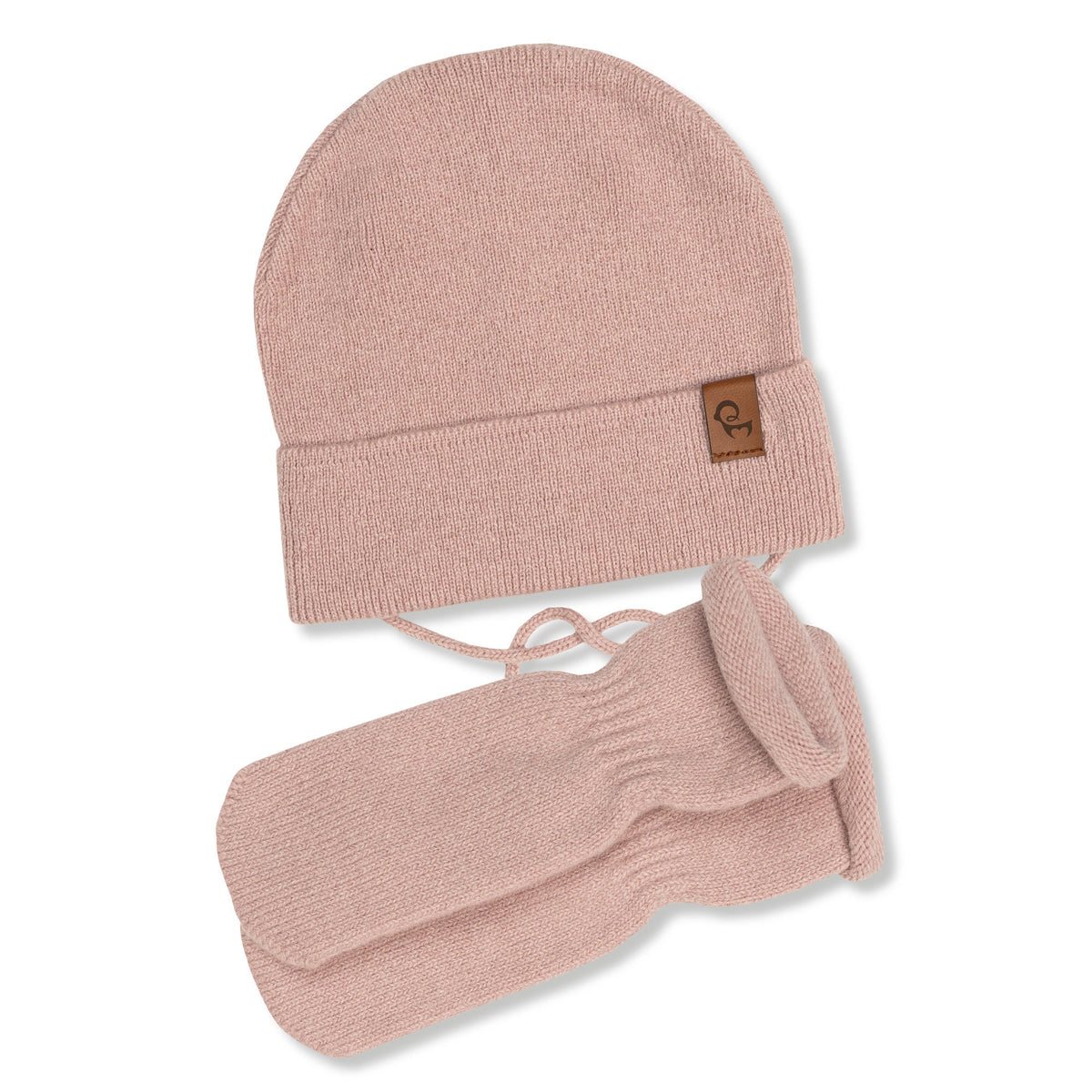 MENIQUE Baby Knit Beanie with Strings & Mittens 2-Piece