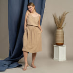 MENIQUE Bohemian 100% Linen Womens Midi Skirt & Slip Top Set