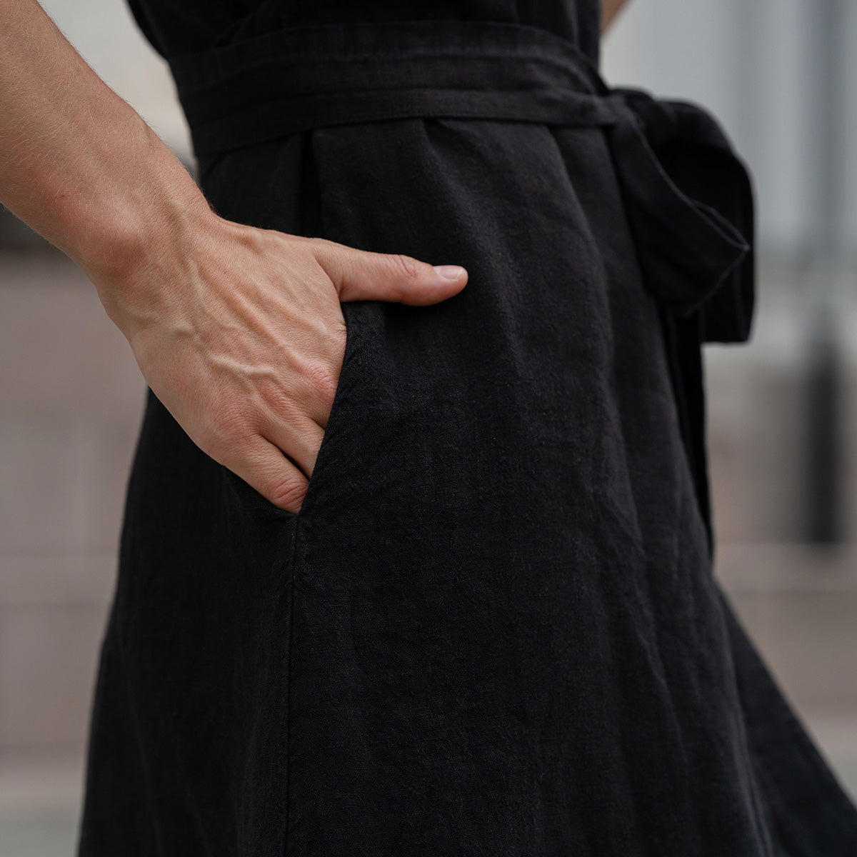 MENIQUE 100% Linen Womens Dress Eliana Pure Black