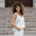 MENIQUE Linen Slip Top & Pants Set with V-Neckline and High-Rise Waist