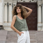 MENIQUE 100% Linen Crop Top Ana Stone Green