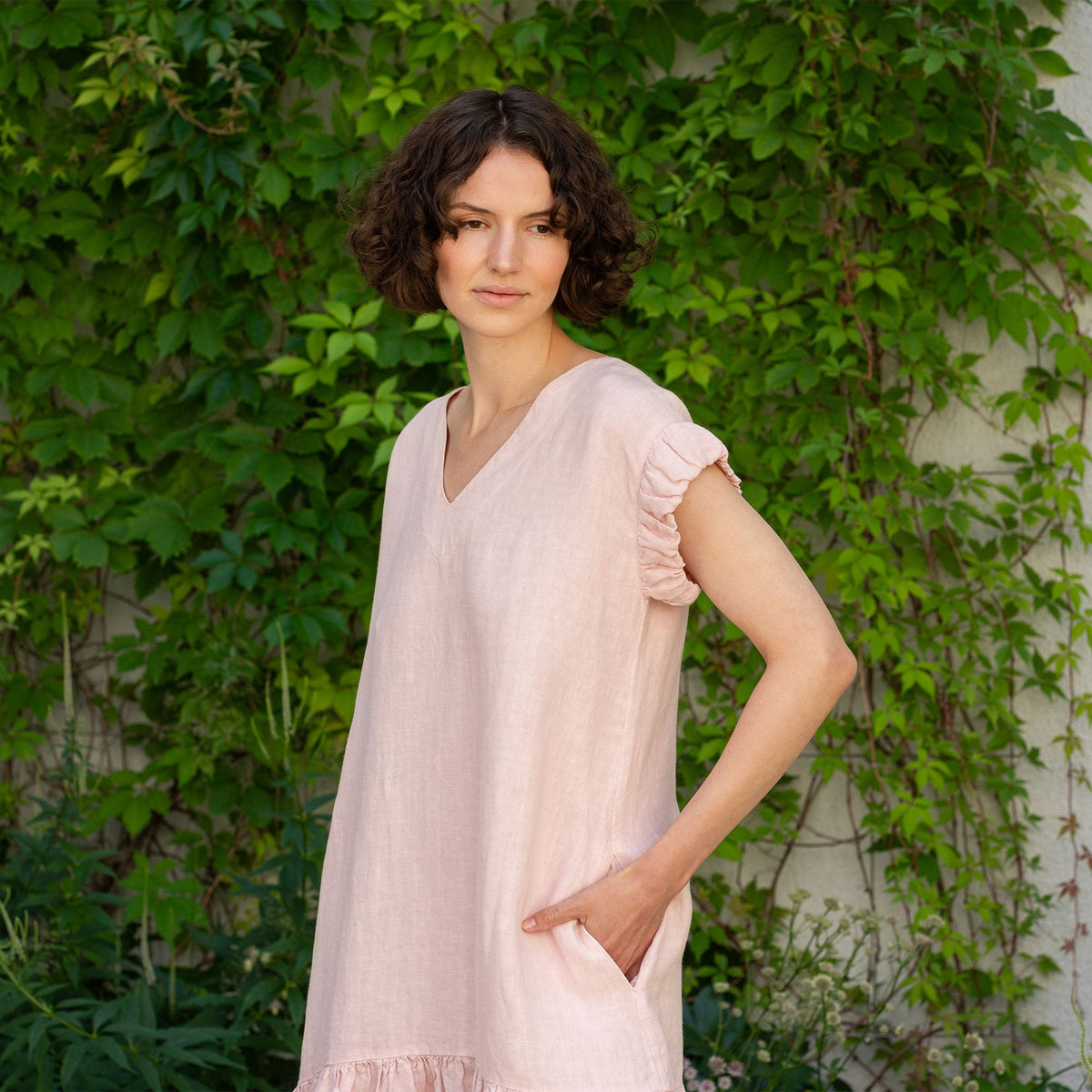 MENIQUE 100% Linen Dress with Ruffles Victoria