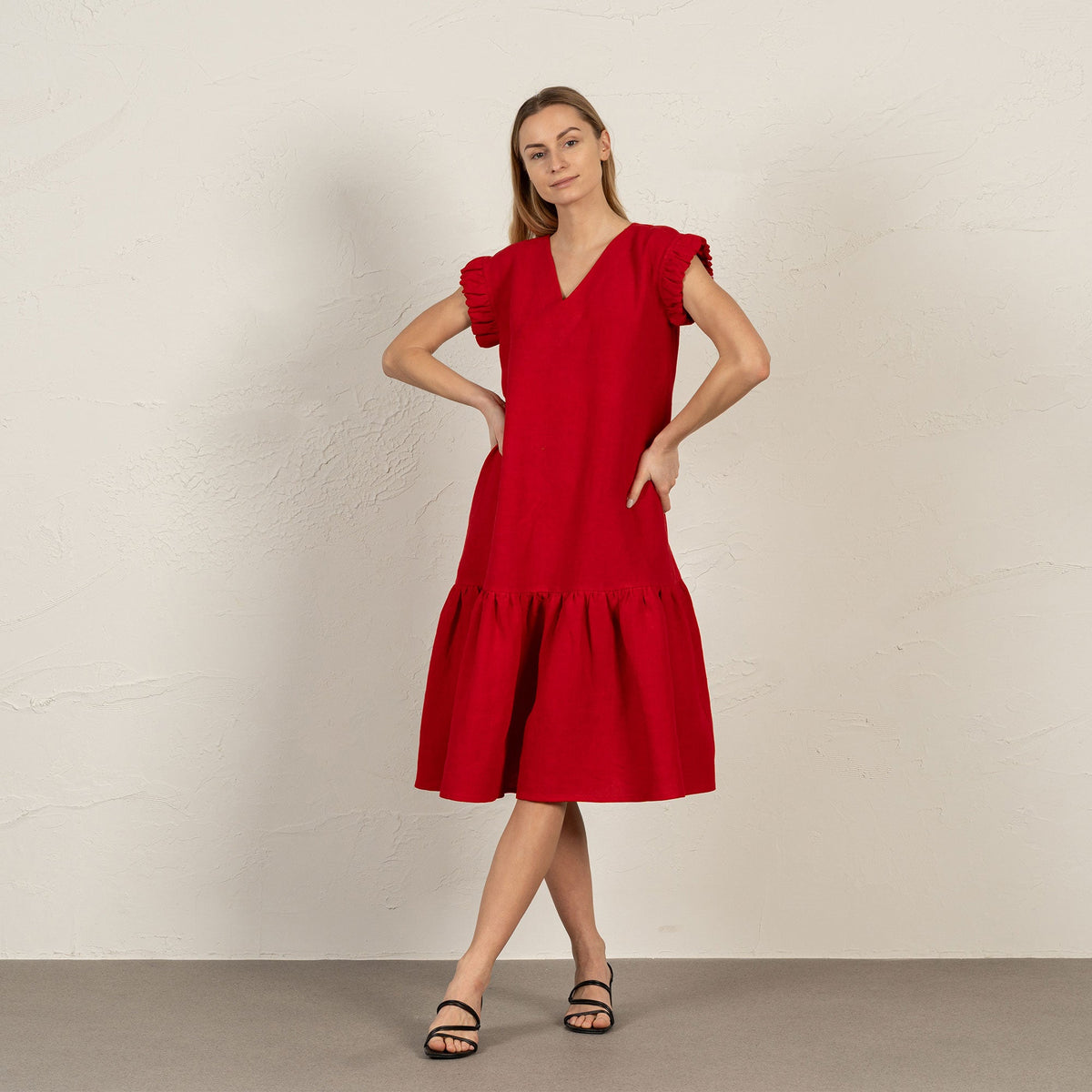 MENIQUE 100% Linen Dress with Ruffles Victoria