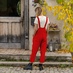 MENIQUE 100% Linen Pinafore Jumpsuit Nicci Pure Red