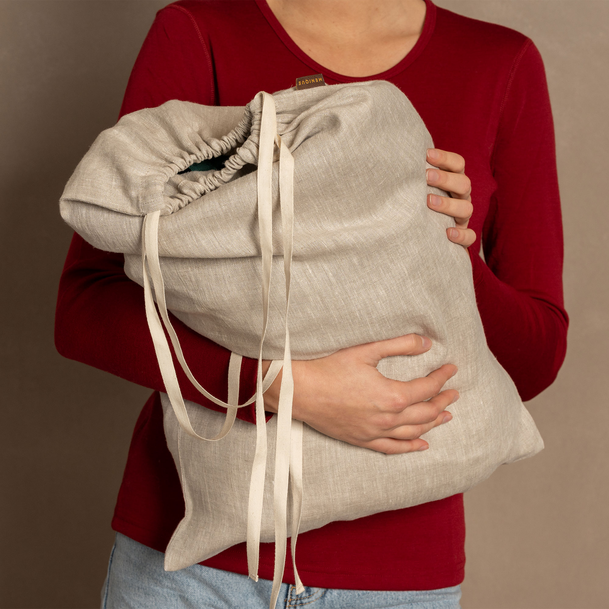 MENIQUE 100% Linen Laundry Bag with Drawstrings