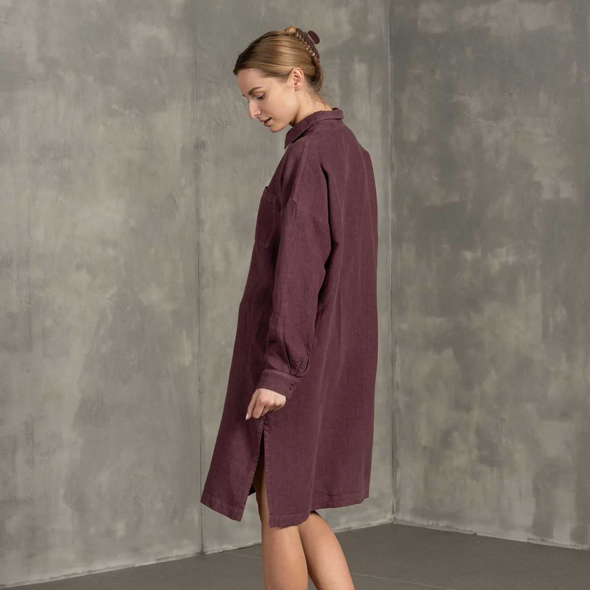MENIQUE 100% Linen Oversize Shirt Dress Margo Shadow Purple