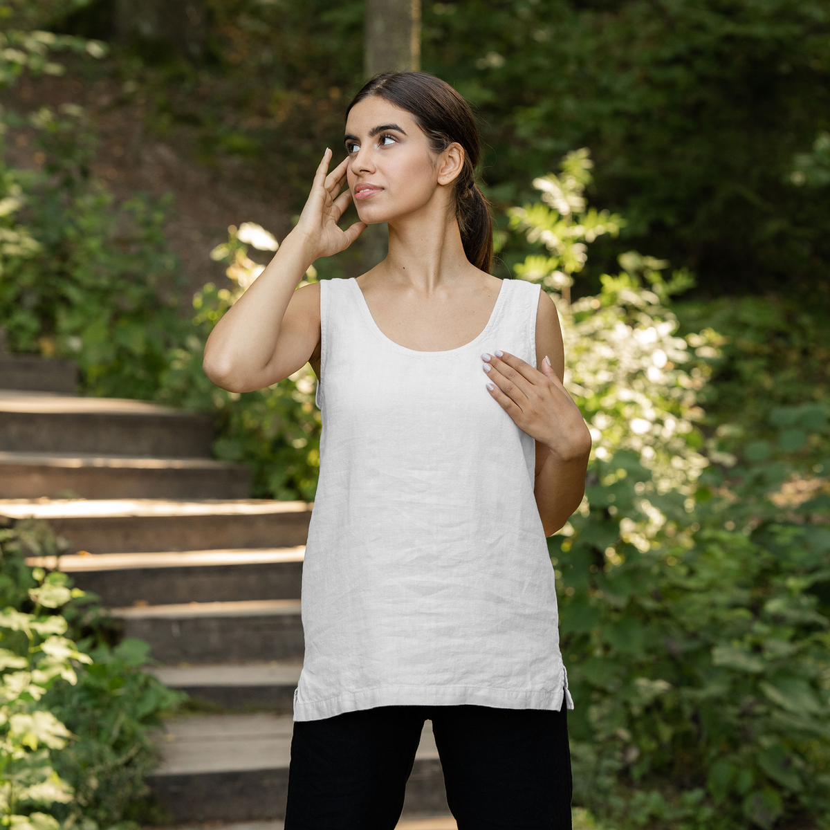 MENIQUE 100% Linen Tank Top Hana Pure White