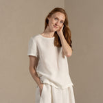 MENIQUE 100% Linen T-Shirt Top Emma Pure White