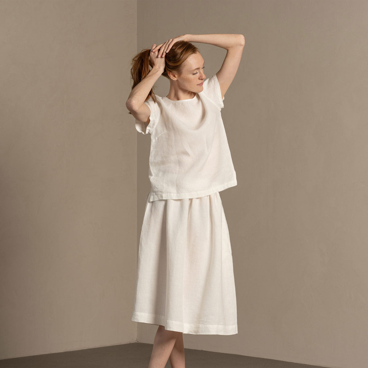 MENIQUE 100% Linen T-Shirt Top Emma Pure White