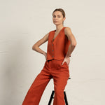 MENIQUE 100% Linen Vest & Wide Leg Pants 2-Piece