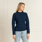 MENIQUE 100% Merino Wool Womens Knit Cable Sweater Prague Dark Blue