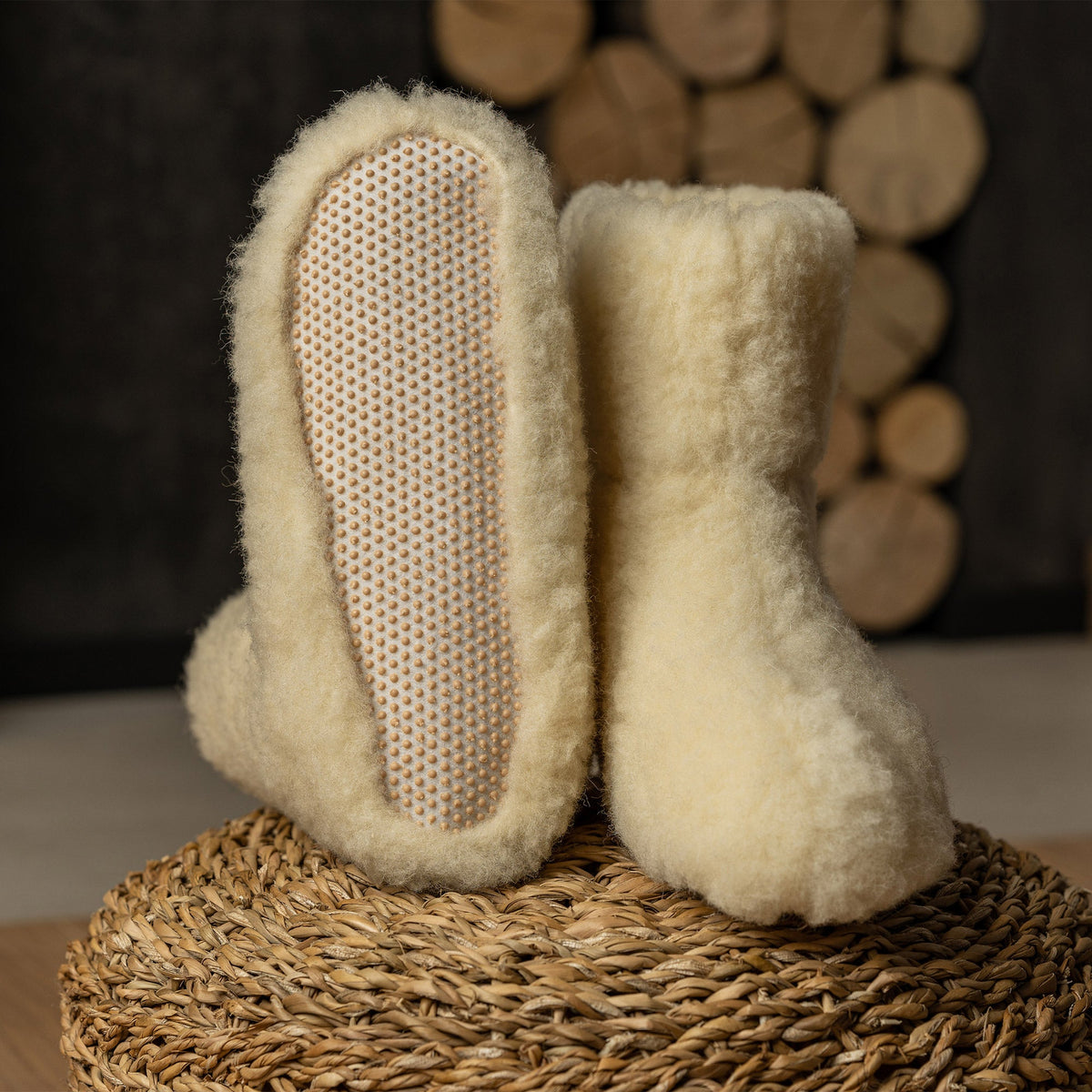 MENIQUE Women's Fleece Bootie Slippers Natural